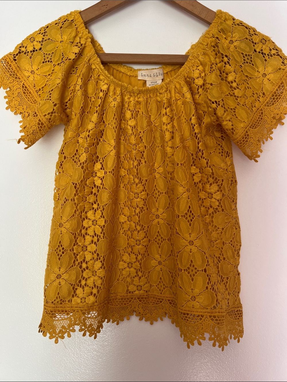Emma & Sam Mustard Yellow Lace Flutter Sleeve Top